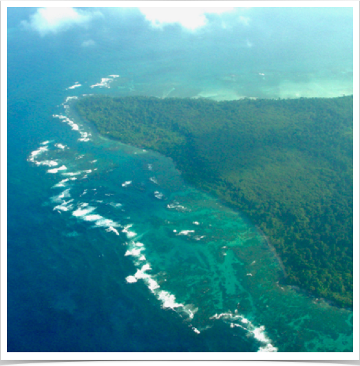 Approaching the islands of the Bocas Del Toro archipelago and its fringing reefs.