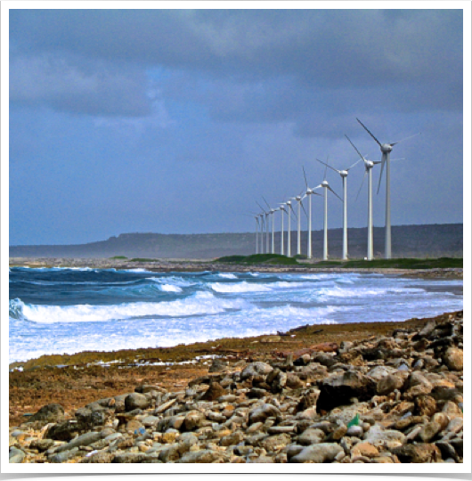 Wind farm in Morotin, Bonaire, produces  around 33 % of the island's energy need. - A sustainable Caribbean island. 