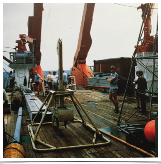 In preparation for deploying geophysical probes and sediment core collectors.
