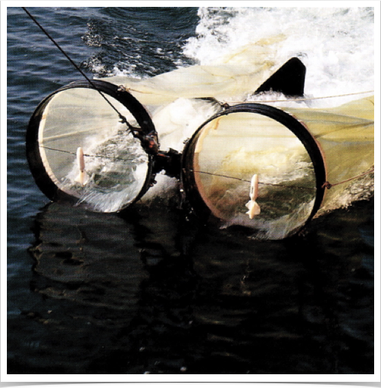 BONGO plankton net equipped with  flowmeter for quantitative ichthyoplankton sampling.