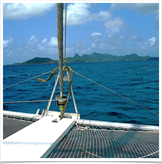 Leaving St. Vincent's Blue Lagoon with course south to Mayreau and Union Islands. Leaving St. Vincent's Blue Lagoon with course south to Mayreau and Union Islands.