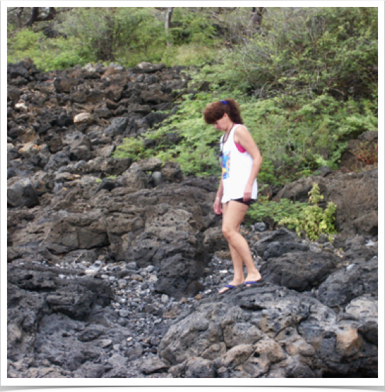 Dr. Alshuth exploring the rocky volcanic shores of Maui. 