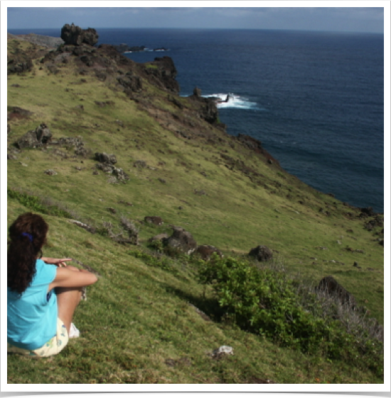 Dr. Alshuth observing the whale migration at the northern coast in Maui, Hawaii.