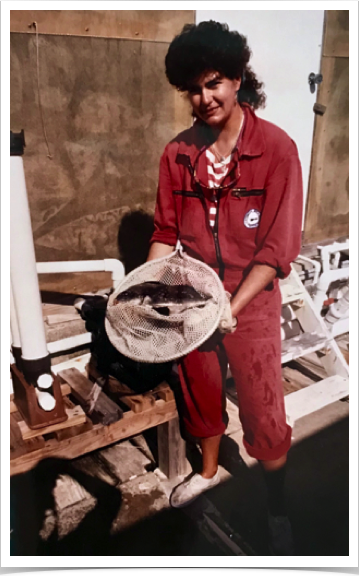 Dr. Alshuth with Black Drum juvenile grown in captivity for early life history studies and sound development research.
