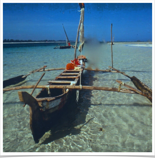 Dugout canoes with outriggers - used to explore Kenya's coral reefs. 
