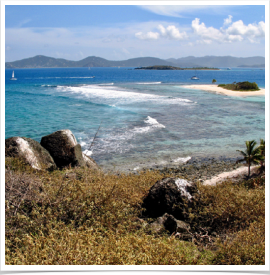 Sandy Spit view from Green Cay in British Virgin Islands .