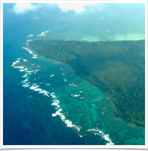 Approaching the islands of the Bocas Del Toro archipelago and its fringing reefs. Approaching the islands of the Bocas Del Toro archipelago and its fringing reefs.