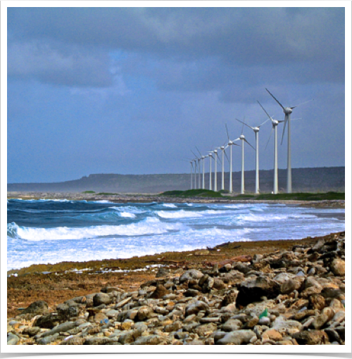 Wind farm in Morotin, Bonaire, produces around 33 % of the island's energy need. - A sustainable Caribbean island. Wind farm in Morotin, Bonaire, produces around 33 % of the island's energy need. - A sustainable Caribbean island.