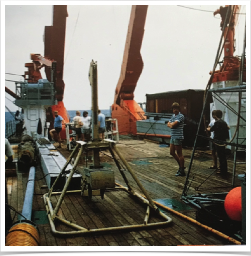 In preparation for deploying geophysical probes and sediment core collectors.
In preparation for deploying geophysical probes and sediment core collectors.