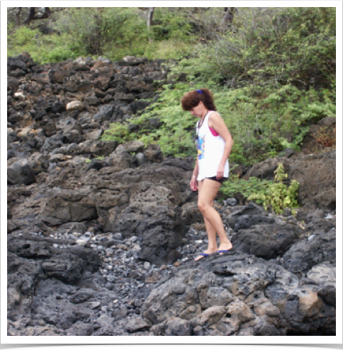 Dr. Alshuth exploring the rocky volcanic shores of Maui. 