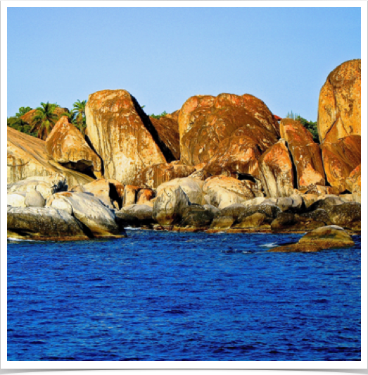 The Baths at Virgin Gorda - formed by granite (slow cooling of magma at depth nowhere close to surface volcanoes). The Baths at Virgin Gorda - formed by granite (slow cooling of magma at depth nowhere close to surface volcanoes).