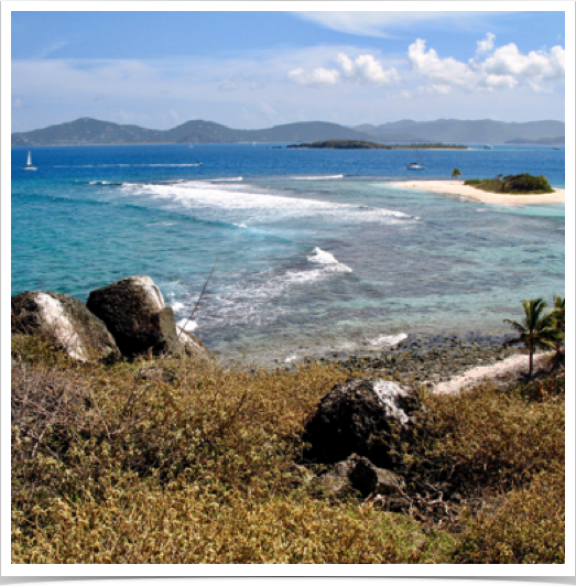 Sandy Spit view from Green Cay in British Virgin Islands . Sandy Spit view from Green Cay in British Virgin Islands .